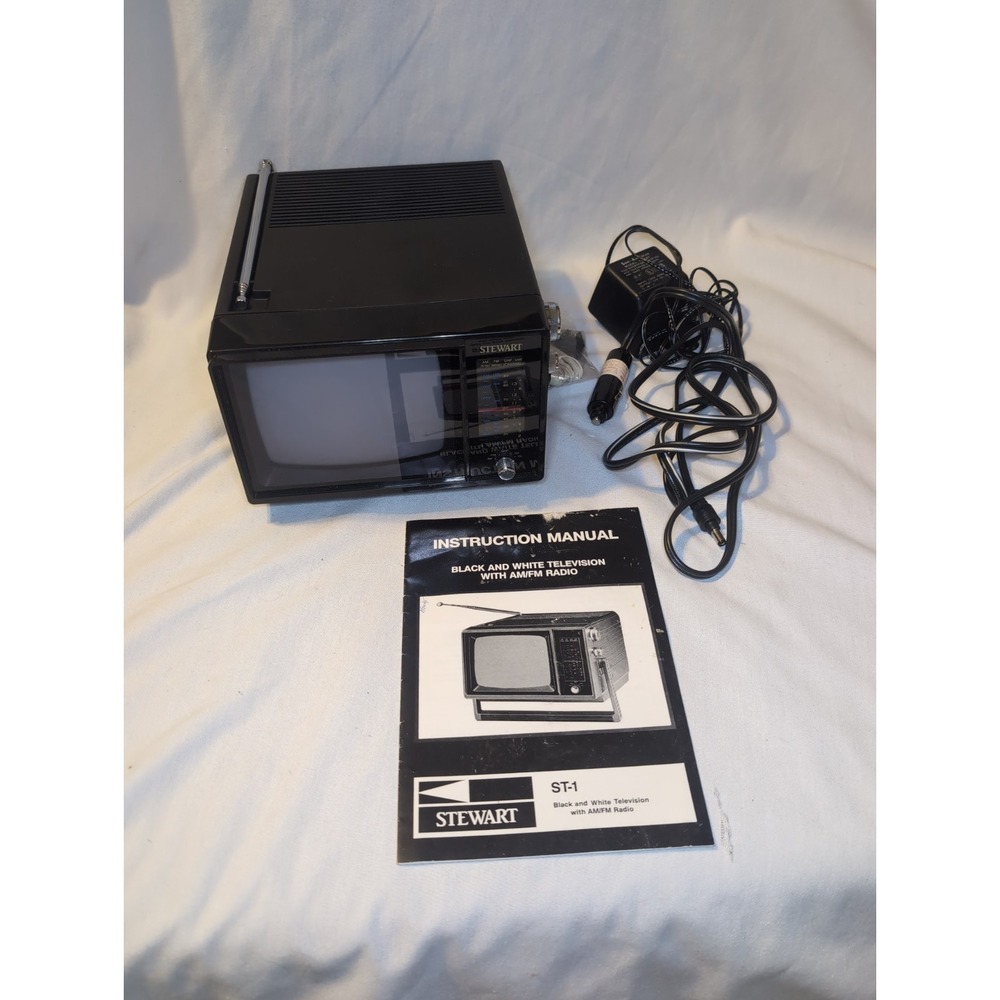 Rare Stewart AM FM Black & White Portable TV Model ST-1 WORKS